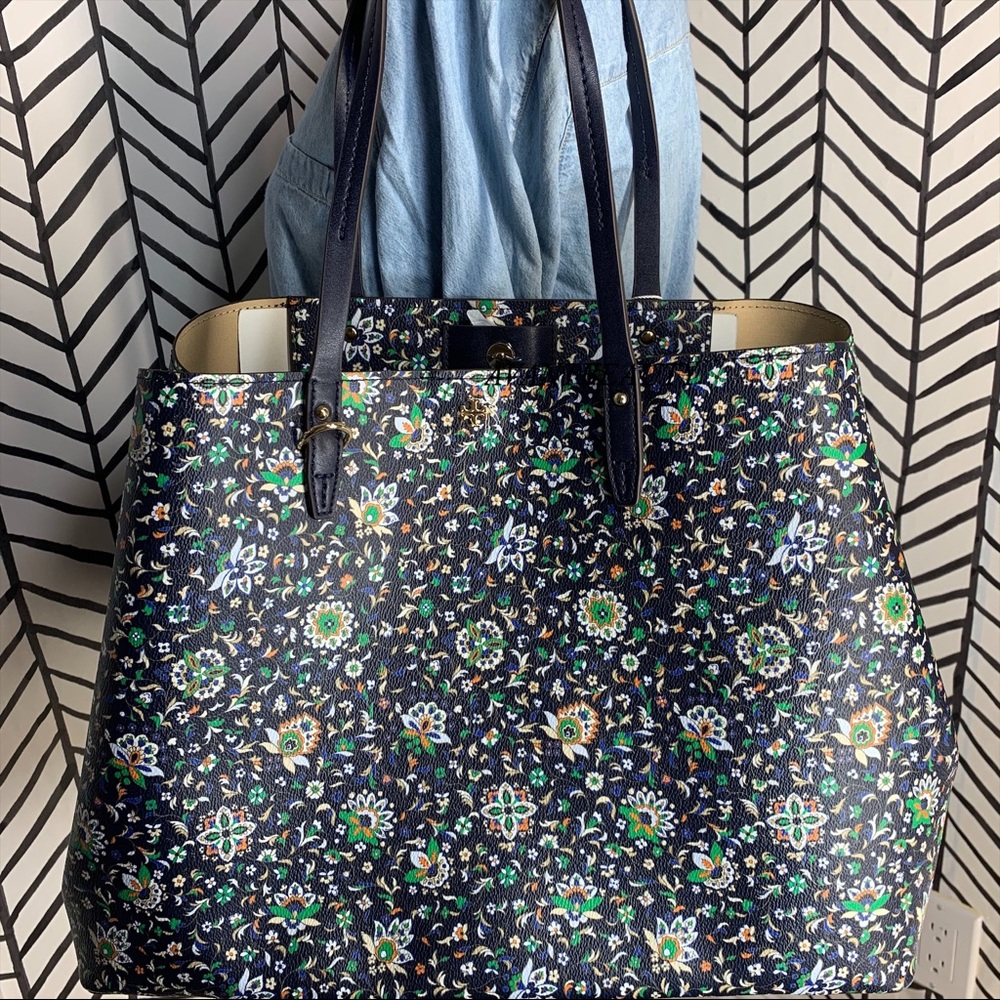 Tory Burch kerrington soleil floral blue tote bag